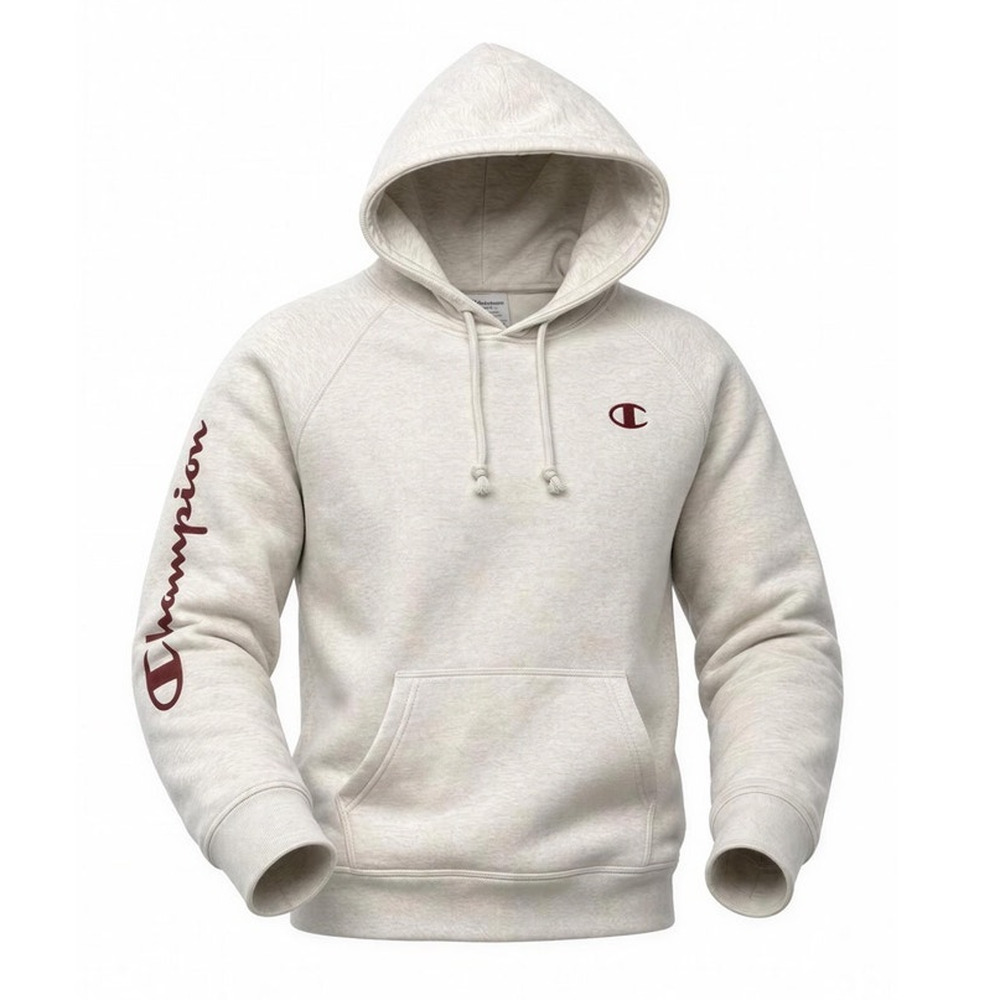 Champion Hoodie Womens Size Small Oatmeal Heather Pullover Script Sleeve Logo